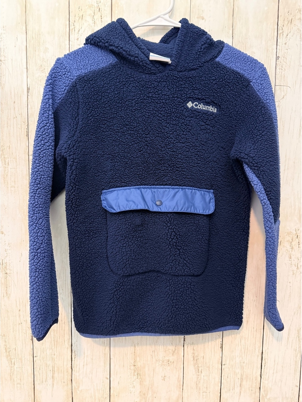 Columbia Boys Medium Navy Blue Hooded Fleece Pullover Jacket